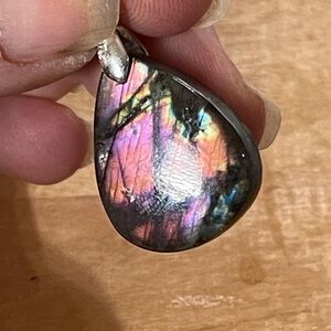 Beautiful Bright Pink Labradorite Pendant Necklace